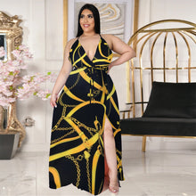 Load image into Gallery viewer, Deep V open back split gradient dress AY1136