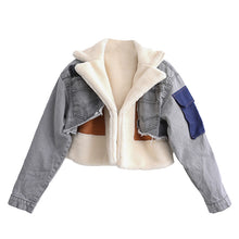 Load image into Gallery viewer, Fashion plus velvet denim stitching jacket(AY1425)