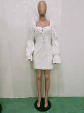 Load image into Gallery viewer, Lace-up square neck puff sleeve dress(AY1459)