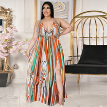 Load image into Gallery viewer, Deep V open back split gradient dress AY1136