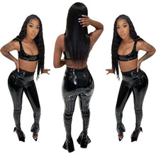 Load image into Gallery viewer, Sexy PU leather split pencil pants two-piece set(AY1769)