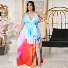 Load image into Gallery viewer, Deep V open back split gradient dress AY1136