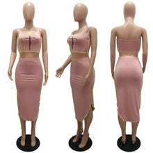 Load image into Gallery viewer, Fashion Letter Contrast Color Sling Pack Hip Skirt Two Piece Set(AY1767)