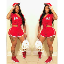 Load image into Gallery viewer, Striped Letter Baseball Jersey Two Piece Set(AY1850)