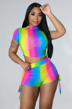 Load image into Gallery viewer, Rainbow Stripe casual large short T-shirt set AY2018