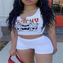 Load image into Gallery viewer, Skull print V-neck tank top two piece set AY1965