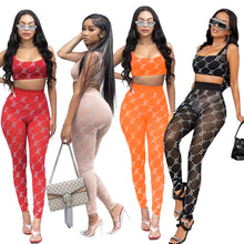 Load image into Gallery viewer, Fashion mesh print vest trousers two piece set(AY1737)