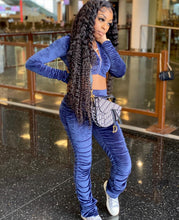 Load image into Gallery viewer, Solid color high waist gold velvet two-piece suit(AY1262)