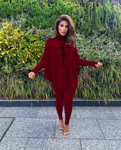 Load image into Gallery viewer, Fashion letter print bat sleeve slit suit(AY1519)