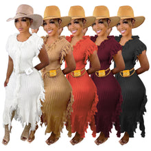 Load image into Gallery viewer, Solid color knitted sleeveless tassel dress(AY1547)