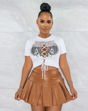 Load image into Gallery viewer, Fashion Print T-Shirt Pleated Leather Skirt Two Piece Set(AY1781)