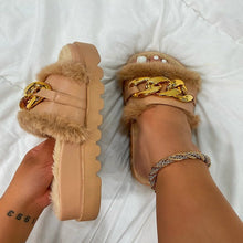Load image into Gallery viewer, Hot-selling thick-bottomed furry one-word metal slippers