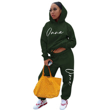 Load image into Gallery viewer, Plus velvet printing drawstring hooded two-piece suit(AY1540)