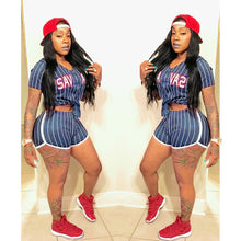 Load image into Gallery viewer, Striped Letter Baseball Jersey Two Piece Set(AY1850)