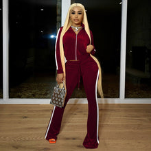 Load image into Gallery viewer, Fashion ribbed color-block flared pants suit(AY1309)