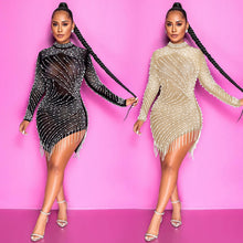 Load image into Gallery viewer, Sexy mesh rhinestone fringed dress(AY1721)
