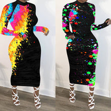Load image into Gallery viewer, Personality graffiti print long-sleeved dress(AY1271)