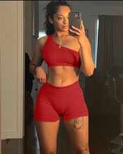 Load image into Gallery viewer, New one-shoulder small pit strip two-piece set AY1037