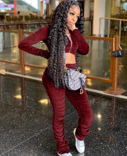 Load image into Gallery viewer, Solid color high waist gold velvet two-piece suit(AY1262)