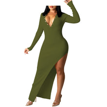 Load image into Gallery viewer, Sexy solid color V-neck split long dress(AY1432)