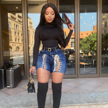 Load image into Gallery viewer, Stretch jeans shorts tie shorts AY1090