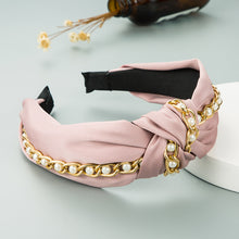 Load image into Gallery viewer, Metal chain fabric knotted pearl headband