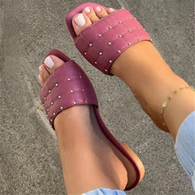 Load image into Gallery viewer, Flat sole solid color rivet slippers HPSD212