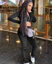 Load image into Gallery viewer, Solid color high waist gold velvet two-piece suit(AY1262)