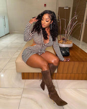 Load image into Gallery viewer, Houndstooth back waist tie cardigan dress