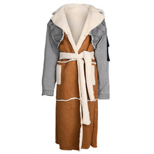 Load image into Gallery viewer, Plus cashmere denim stitching long coat(AY1490)