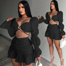 Load image into Gallery viewer, Fashion Lantern Sleeve pleated skirt two piece set AY1932