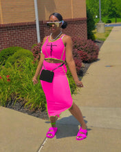 Load image into Gallery viewer, Fashion Letter Contrast Color Sling Pack Hip Skirt Two Piece Set(AY1767)