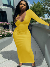 Load image into Gallery viewer, Deep V-neck Slim Sexy Long Sleeve Long Dress(AY1257)