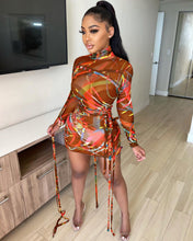 Load image into Gallery viewer, Sexy mesh lace-up print dress