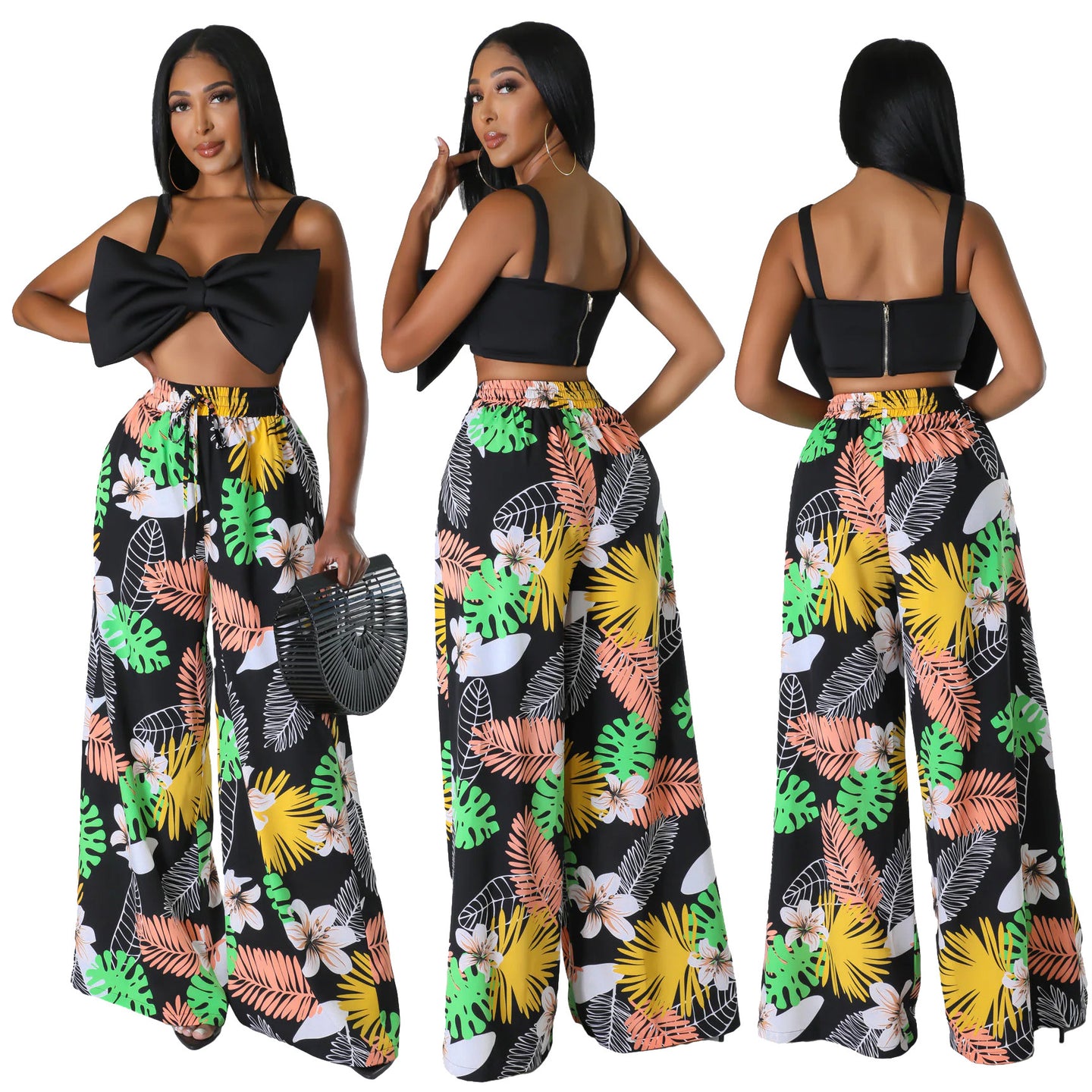 Fashion casual pattern printed wide leg pants AY2942