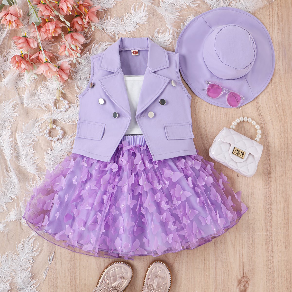 c=Children's vest, T-shirt, hat, skirt, four piece set AY3097