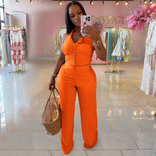 Load image into Gallery viewer, Casual halterneck top and trousers two-piece set
