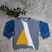 Load image into Gallery viewer, Fashion patchwork denim sweater top AY3603
