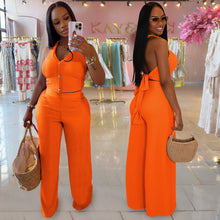 Load image into Gallery viewer, Casual halterneck top and trousers two-piece set
