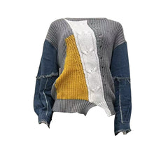 Load image into Gallery viewer, Fashion patchwork denim sweater top AY3603
