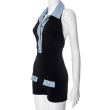 Load image into Gallery viewer, Denim contrast color slim summer women&#39;s jumpsuit shorts
