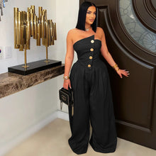 Load image into Gallery viewer, Sexy tube top sleeveless metal button wide leg jumpsuit AY3659
