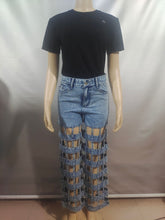 Load image into Gallery viewer, New street fashion hollow high waist straight pants AY3656

