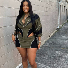 Load image into Gallery viewer, Casual contrast color long-sleeved jacket and short skirt suit AY3662
