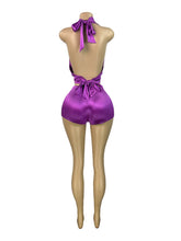 Load image into Gallery viewer, Halter neck strappy deep V neck top satin pants two piece set AY3667
