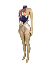 Load image into Gallery viewer, Halterneck high-neck, printed strappy top, satin shorts, two-piece suit AY3668
