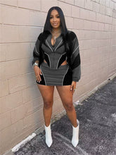 Load image into Gallery viewer, Casual contrast color long-sleeved jacket and short skirt suit AY3662
