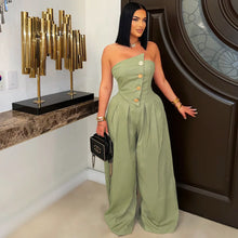 Load image into Gallery viewer, Sexy tube top sleeveless metal button wide leg jumpsuit AY3659
