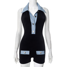 Load image into Gallery viewer, Denim contrast color slim summer women&#39;s jumpsuit shorts
