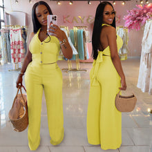 Load image into Gallery viewer, Casual halterneck top and trousers two-piece set
